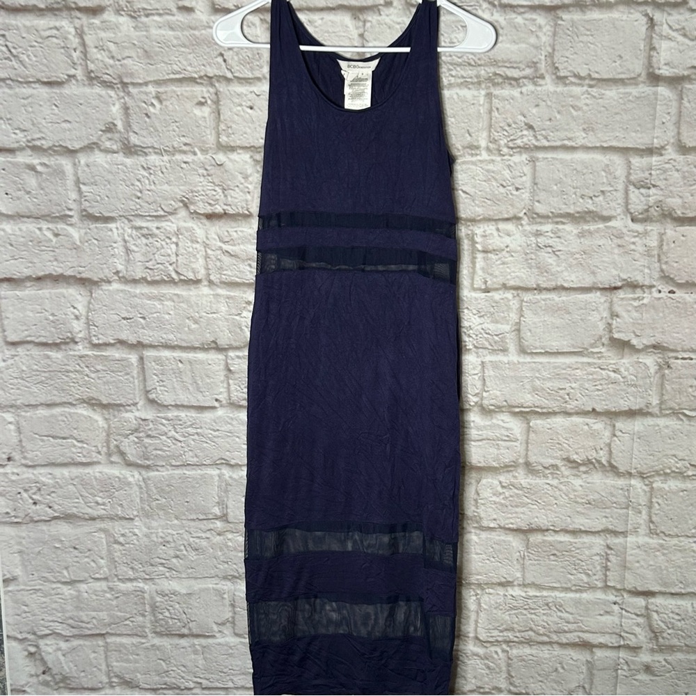 BCBGeneration Sheer Tank Sleeveless Dress Navy Women's Small